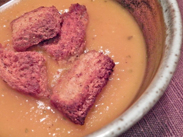 Pumpkin Soup with Homemade Croutons via thepajamachef.com