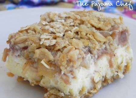 Apple Streusel Cheesecake Bars - an incredible fusion dessert in one easy to make bar cookie recipe! via thepajamachef.com 
