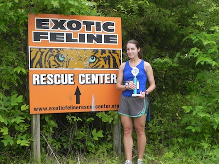 Sarah with her trophy after the 5K race.