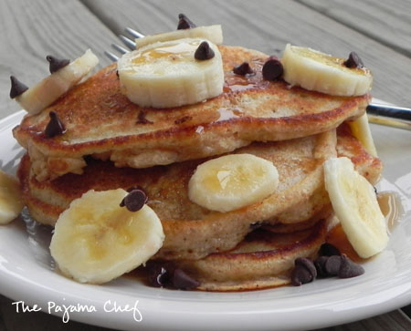 Light and Fluffy Chocolate Chip Banana Pancakes - one of my favorite pancake recipes of all time! via thepajamachef.com