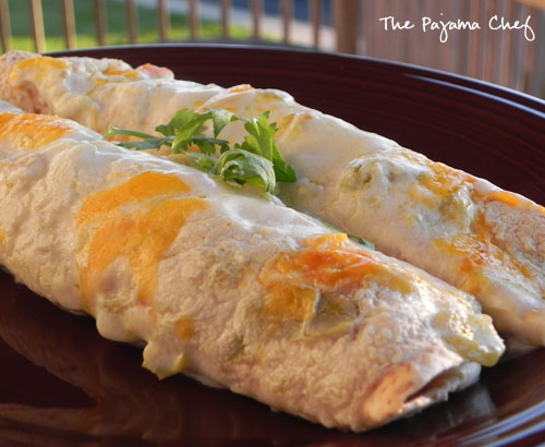 Chicken Enchiladas with Green Chili Sour Cream Sauce | The Pajama Chef