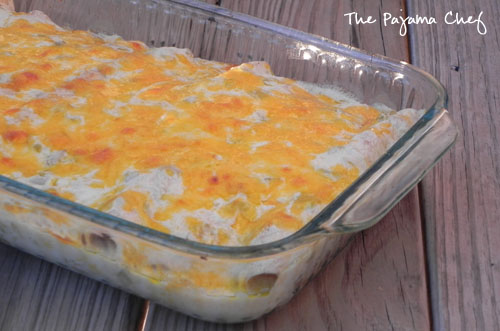 Chicken Enchiladas with Green Chili Sour Cream Sauce | The Pajama Chef