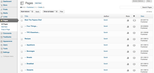 Dashboard pages view