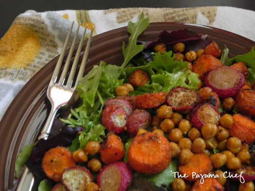 Roasted Chickpea, Carrot, & Radish Salad with Lemon-Dijon Dressing | The Pajama Chef