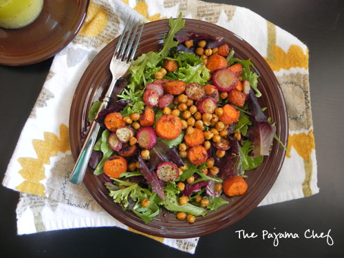 Roasted Chickpea, Carrot, & Radish Salad with Lemon-Dijon Dressing | The Pajama Chef