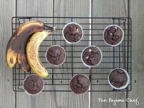 Double Chocolate Banana Muffins | thepajamachef.com