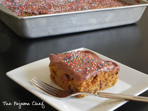 Pumpkin Spice Chocolate Chip Cake with Nutella Frosting | thepajamachef.com