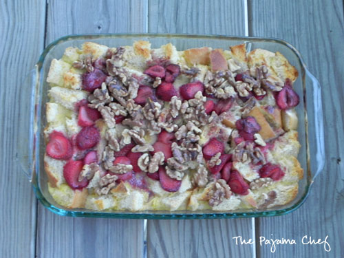 Baked Strawberry French Toast with Strawberry Maple Syrup | thepajamachef.com