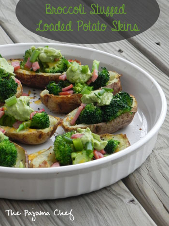 Broccoli Stuffed Loaded Potato Skins | thepajamachef.com