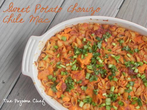 Sweet Potato Chorizo Chile Mac | thepajamachef.com