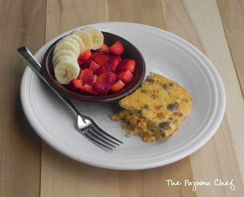 Lightened Up Cheesy Sausage Grits Breakfast Casserole | thepajamachef.com