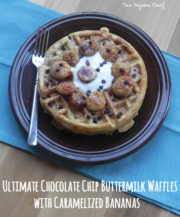 Ultimate Chocolate Chip Waffles with Caramelized Bananas | thepajamachef.com