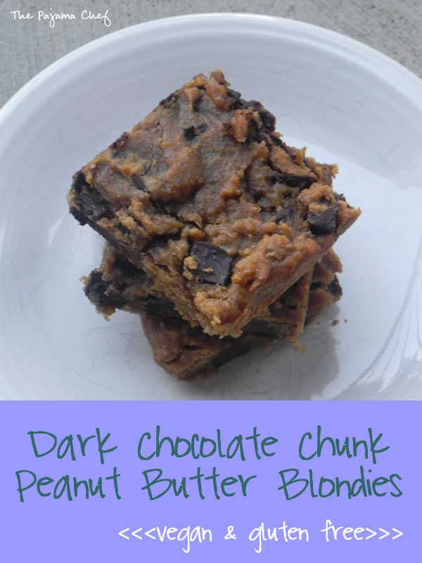 Dark Chocolate Chunk Peanut Butter Blondies - Gluten Free, Vegan Option | thepajamachef
