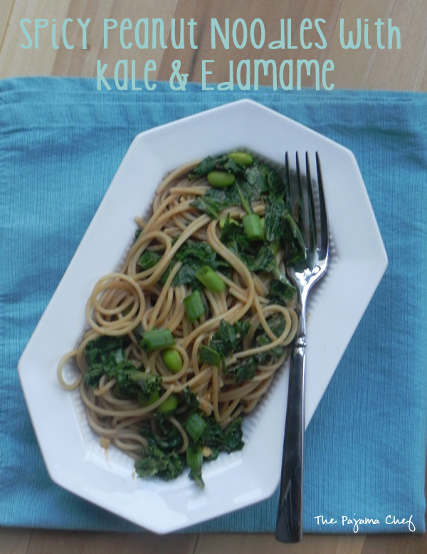 Spicy Peanut Noodles with Kale and Edamame | thepajamachef.com