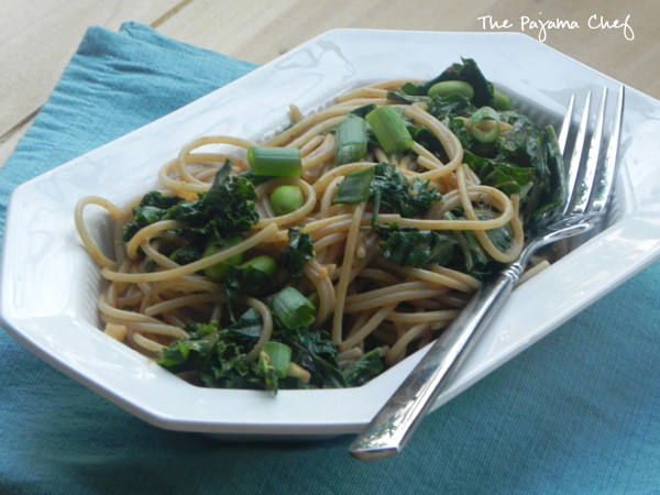 Spicy Peanut Noodles with Kale and Edamame | thepajamachef.com