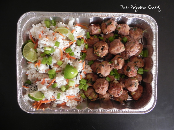 Asian Turkey Meatballs with Carrot Rice | thepajamachef.com