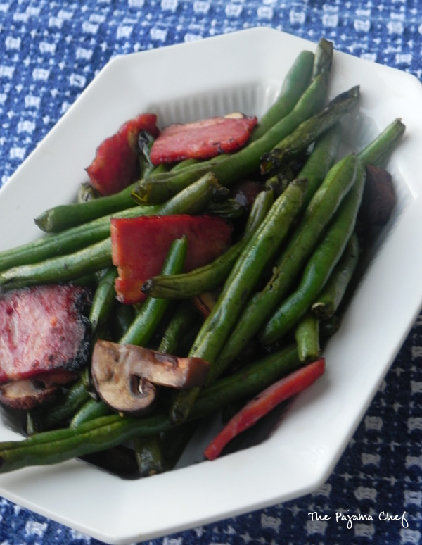 Grilled Green Beans, Mushrooms, and Duck Bacon | thepajamachef.com #10DaysofTailgate