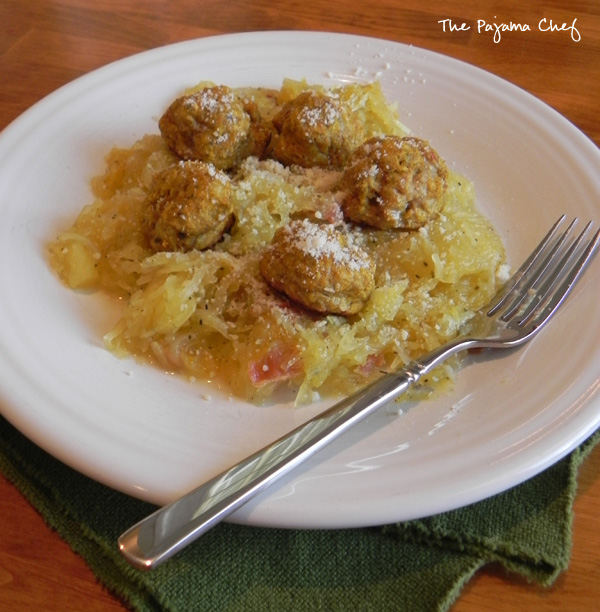 Pumpkin Chicken Meatballs with Spaghetti Squash | thepajamachef.com