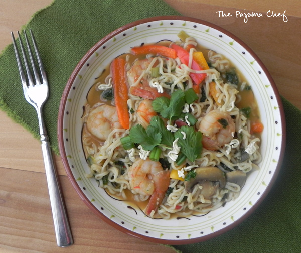 Sesame Ginger Shrimp Ramen Noodles | thepajamachef.com #MysteryDish #HealthySolutionsBloggerRecipeChallenge