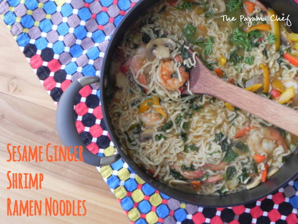 Sesame Ginger Shrimp Ramen Noodles | thepajamachef.com #MysteryDish #HealthySolutionsBloggerRecipeChallenge