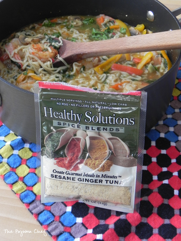 Sesame Ginger Shrimp Ramen Noodles | thepajamachef.com #MysteryDish #HealthySolutionsBloggerRecipeChallenge