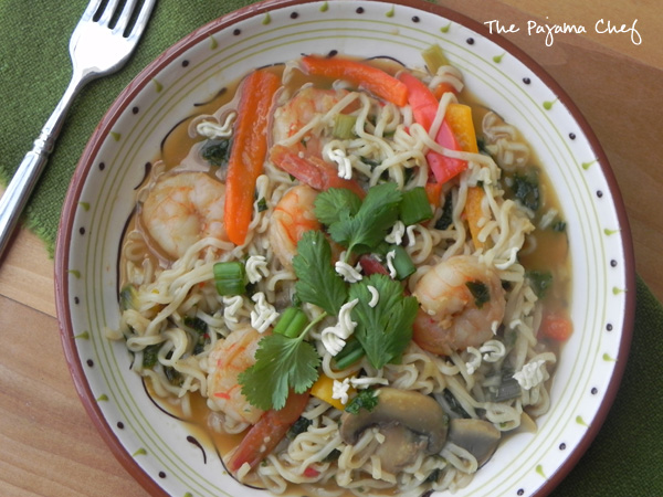 Sesame Ginger Shrimp Ramen Noodles | thepajamachef.com #MysteryDish #HealthySolutionsBloggerRecipeChallenge