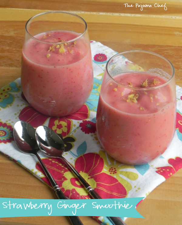 Strawberry Ginger Smoothie for #HotSummerEats on thepajamachef.com