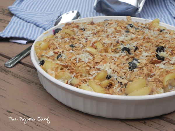 Baked Bacon-Blueberry Ricotta Pasta | an easy, cheesy baked pasta with a surprise topping! Find the recipe on thepajamachef.com
