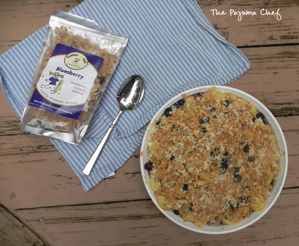 Baked Bacon-Blueberry Ricotta Pasta | an easy, cheesy baked pasta with a surprise topping! Find the recipe on thepajamachef.com