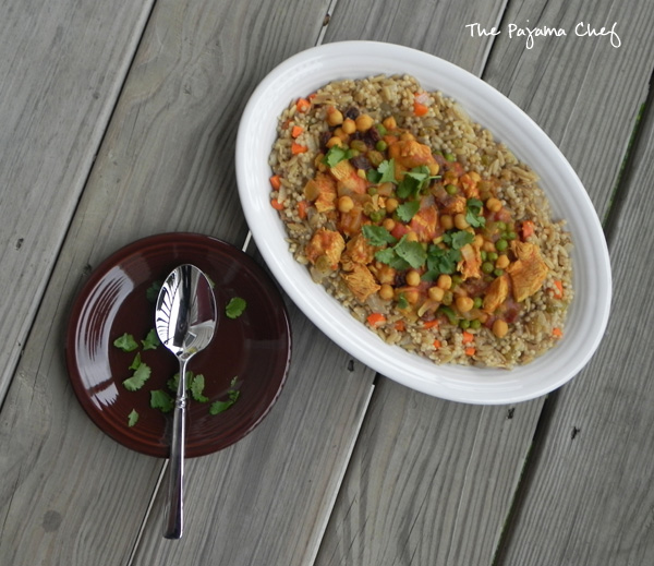 Indian-Style Chicken Curry with Chickpeas and Raisins over Spiced Couscous | thepajamachef.com #thebookclubcookbookCC