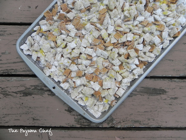 Lemon Meringue Pie Puppy Chow - easier than pie, but just as delicious! #bookclubcookbookCC | thepajamachef.com
