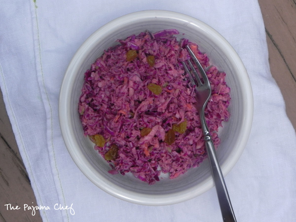 Red Cabbage, Raisin, and Apple Slaw | thepajamachef.com
