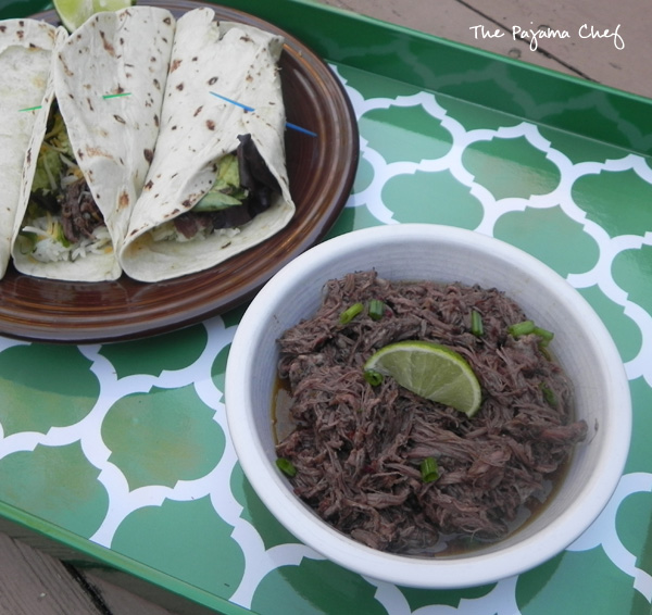 Crockpot Barbacoa - an easy way to fancy up your next taco night! Find the recipe on thepajamachef.com #secretrecipeclub #src