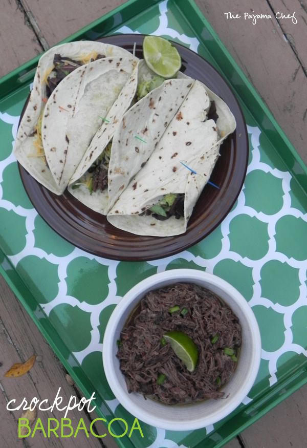Crockpot Barbacoa - an easy way to fancy up your next taco night! Find the recipe on thepajamachef.com #secretrecipeclub #src