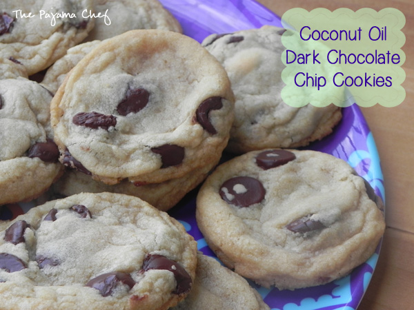 These soft and chewy coconut oil chocolate chip cookies are absolutely wonderful! My new favorite! :) Find the #recipe on thepajamachef.com