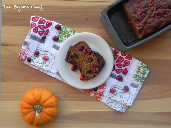 Pumpkin Cranberry Bread - this easy, healthy quick breadis the best fall treat! Recipe via thepajamachef.com
