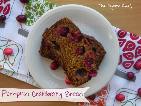 Pumpkin Cranberry Bread - this easy, healthy quick breadis the best fall treat! Recipe via thepajamachef.com