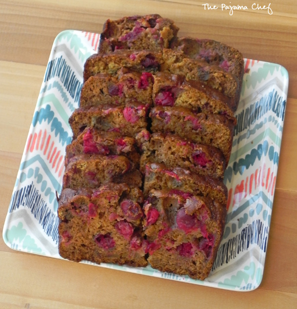 Pumpkin Cranberry Bread - this easy, healthy quick breadis the best fall treat! Recipe via thepajamachef.com