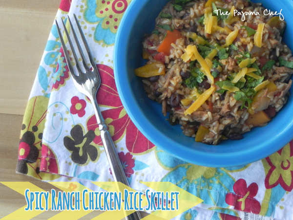 Spicy Ranch Chicken Rice Skillet: In 30 minutes you can have a deliciously wonderful dinner on the table! Take your go to easy dinner components--rice, chicken, and veggies--then toss them in a [slightly spicy] ranch sauce... and sit back and enjoy! 