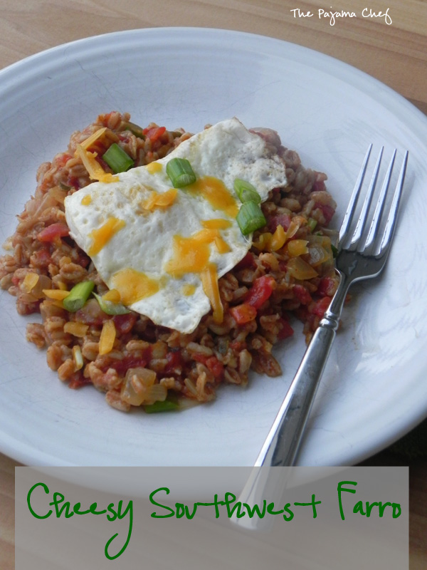 Cheesy Southwest Farro: a healthy, delicious dish good any time of the day! Plus you can make it in less than 30 minutes, so it's perfect for busy schedules. :)