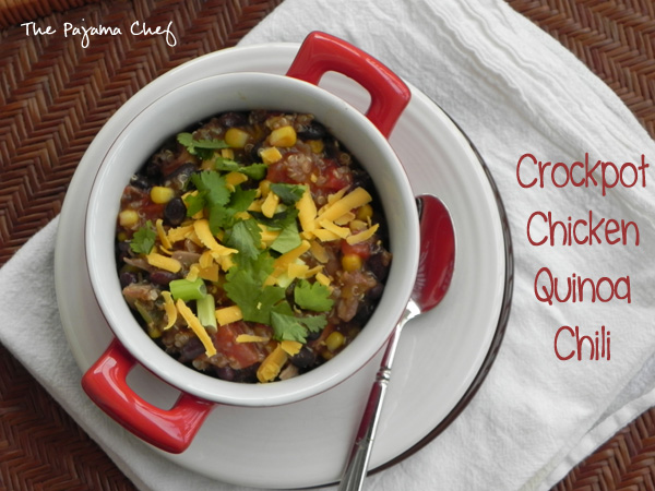 Crockpot Chicken Quinoa Chili: Quinoa meets chicken tortilla soup for a kicked up crockpot meal that is filling, delicious, and perfectly spiced. Plus, you can top it with everything from tortilla chips to cheese to avocado so it's a customized dinner that your whole family will love!