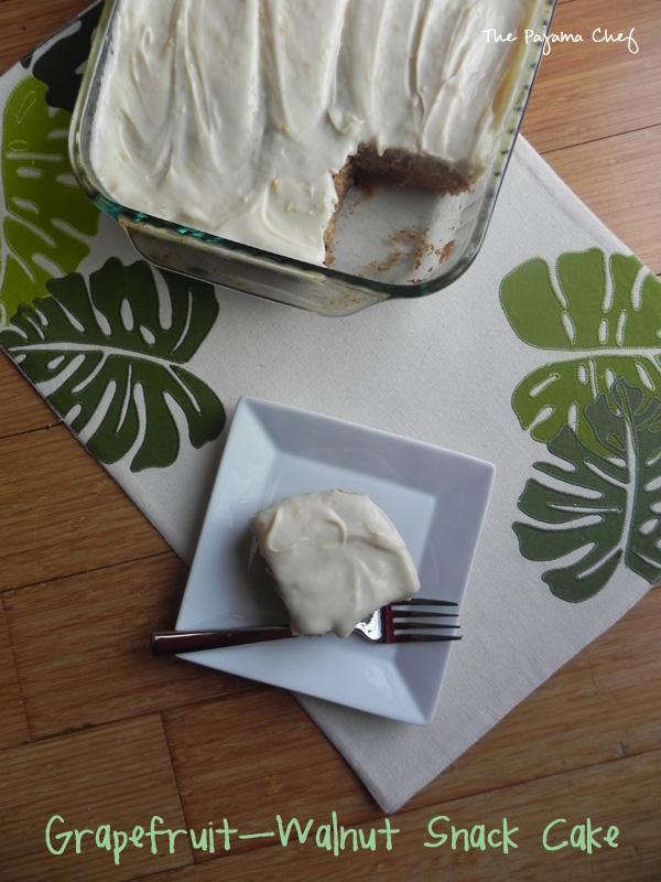 Brighten up your Valentine's Day celebration with this refreshing Grapefruit-Walnut Sheet Cake! You won't want to miss the grapefruit cream cheese frosting! :) #FreshTastyValentines