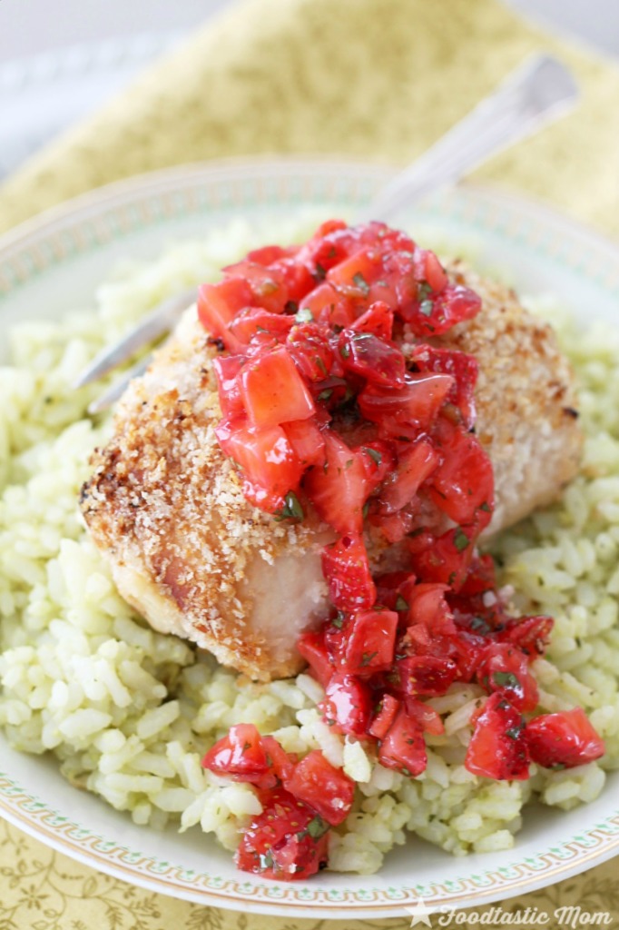 Cheesy Popper Chicken with Strawberry Salsa and Guacamole Rice
