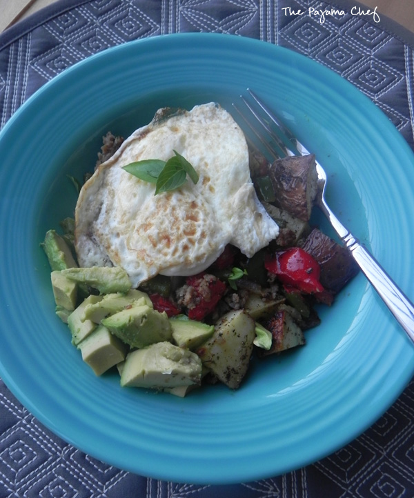 Lots of delicious meal ideas on thepajamachef.com for this week's eats like this Sausage & Ranch Potato Skillet with Fried Eggs!