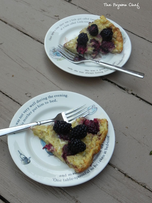 This sweet, eggy puffed pancake is stuffed full of yummy blackberries and topped off with a sweet cinnamon-maple syrup. It is the best breakfast treat! #secretrecipeclub