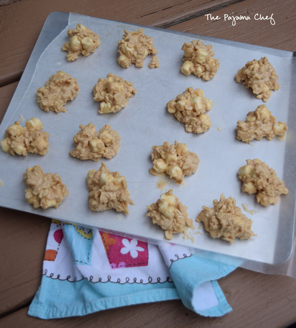 These addictive creamy peanut butter-based no bake cookies are full of fluffy marshmallows, decadent white chocolate, and crunchy Rice Krispies cereal. Believe the hype--these are fabulous!