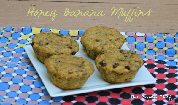 Lightly sweetened banana muffins... these muffins are a simple, wholesome treat you will want to make again and again! If you love the taste of honey in baked goods, these muffins are for you! via thepajamachef.com #secretrecipeclub