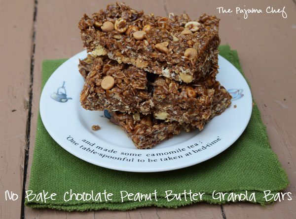 These healthy, flavorful granola bars are full of that wonderful chocolate peanut butter goodness that EVERYONE knows and loves. And they can be made in ten minutes, perfect for any busy schedule... even that of a new mama. :)