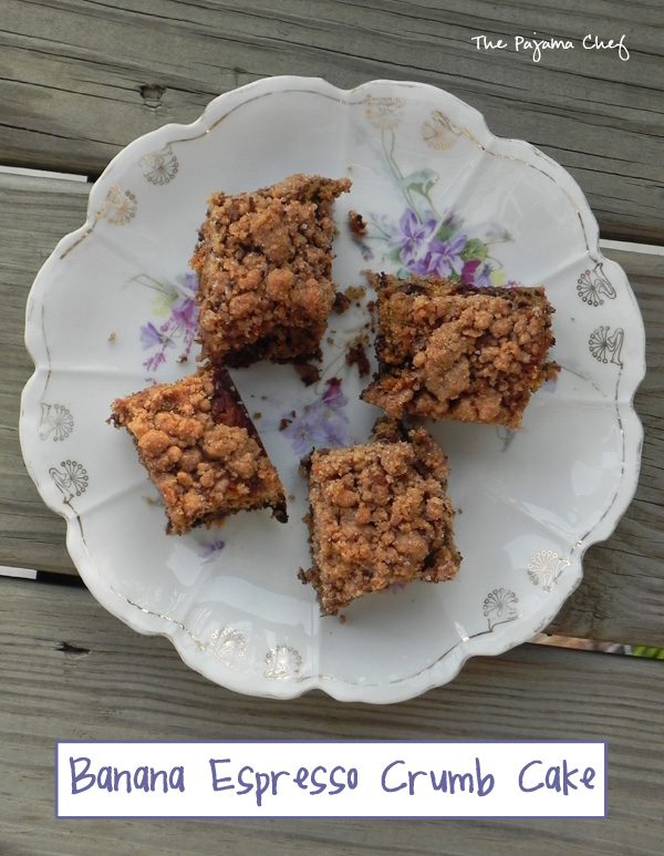 This Banana Espresso Chocolate Crumb Cake is just the thing if you want a quick dessert with plenty of delicious fruit and chocolate flavor. The crumb topping makes it extra special! #Choctoberfest
