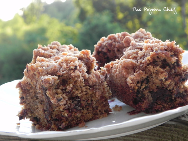This Banana Espresso Chocolate Crumb Cake is just the thing if you want a quick dessert with plenty of delicious fruit and chocolate flavor. The crumb topping makes it extra special! #Choctoberfest